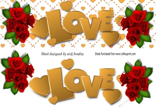 GOLD LOVE With red roses large DL
