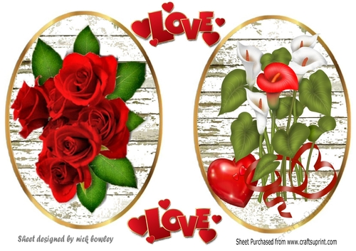 Two lovely romantic toppers/card fronts with red roses