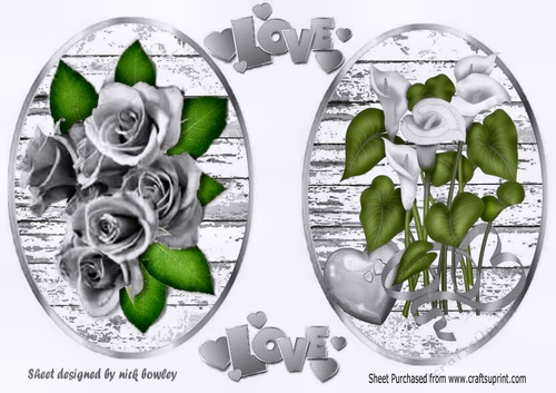 Two lovely romantic toppers/card fronts with silver roses