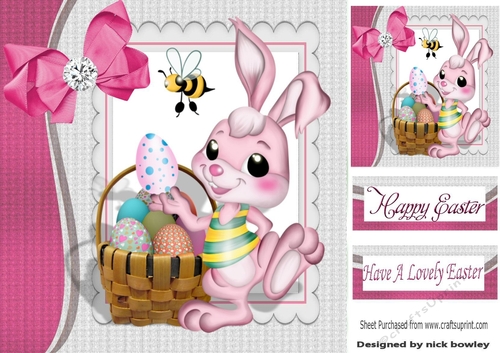 Cute easter bunny with basket of eggs 8x8
