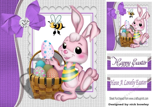 Cute easter bunny with basket of eggs 8x8 (purple)