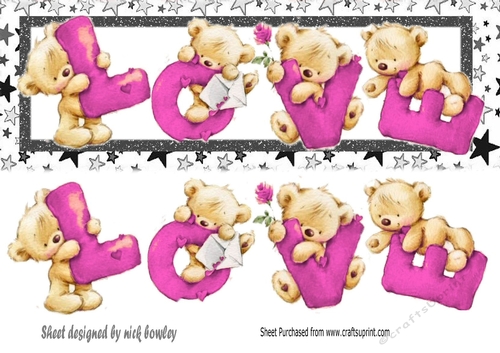 Four lovely love bears pink with stars DL