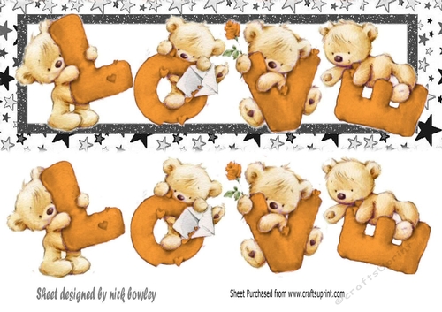 Four lovely love bears gold with stars DL