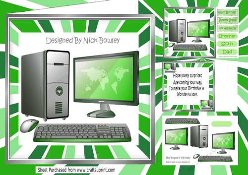 Computer and gadgets in green stripe 8x8 mini kit