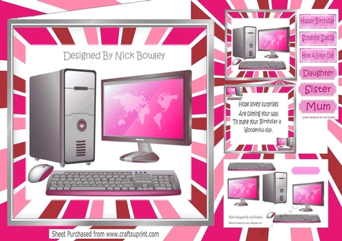 Computer and gadgets in pink stripe 8x8 mini kit (FEMALE)