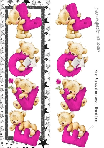 Four lovely love bears pink with stars TALL DL