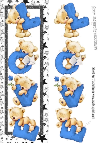 Four lovely love bears blue with stars TALL DL