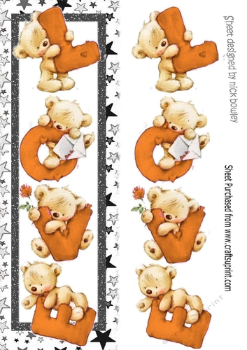 Four lovely love bears gold with stars TALL DL