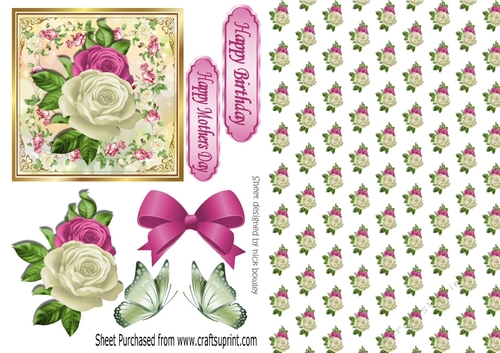 BUILD A CARD  With pretty pink/white roses in floral frame A5 Card Front