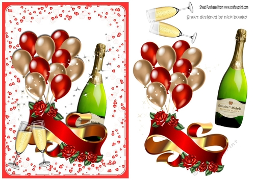 Made with love, balloons, hearts, roses and champagne for two (ANNIVERSARY) A5