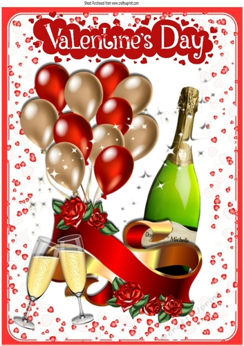 Made with love, balloons, hearts, roses and champagne for two A4