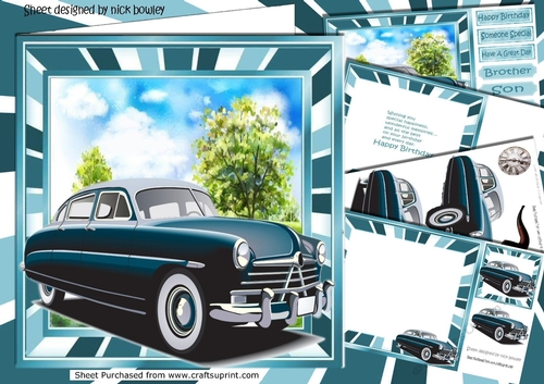 Vintage blue car in the meadows 8x8 mini kit