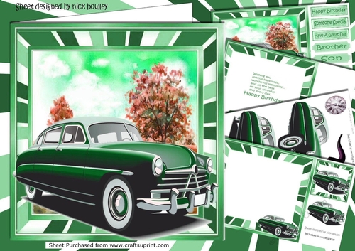 Vintage green car in the meadows 8x8 mini kit