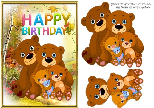 A lovely family of bears in the woodland A5