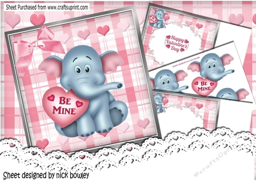 Cute little Valentine Ele with heart and bow 8x8 mini kit