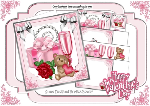 Lovely valentine red rose, with present and pink champagne 8x8