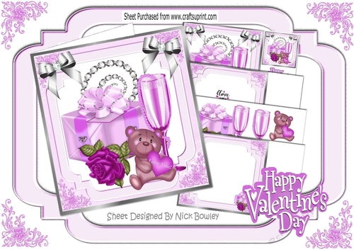 Lovely valentine lilac rose, with present and champagne 8x8