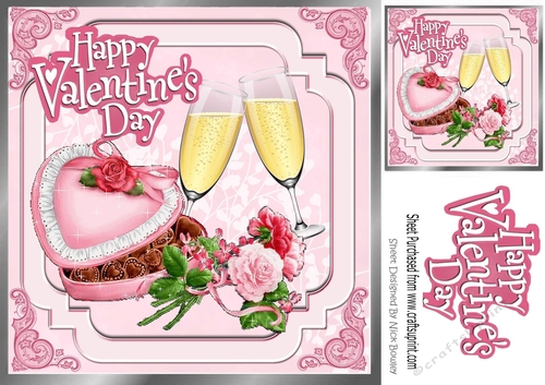 Valentine chocs and wine with roses 8x8