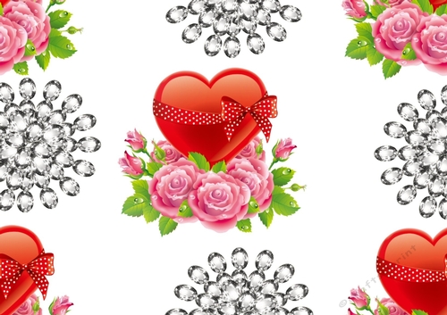 Hearts and pink roses with diamonds backing paper (canvas)