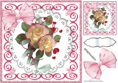 pretty pink flowers on lace in scroll frame 8x8