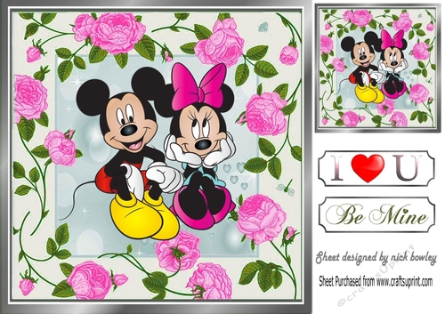  Mouses in love with pretty pink roses 8x8