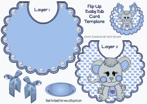 Cute stitched mouse on a flip top bib with pearls and blue bows