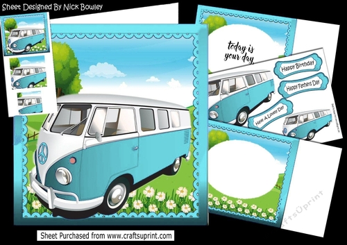 In the sunny meadow, turq camper van 8x8 mini kit