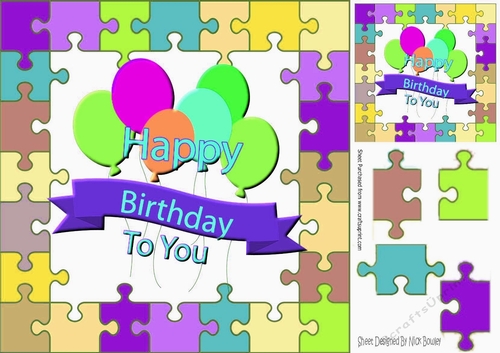 Birthday Balloons in jigsaw frame (purple banner) 8x8