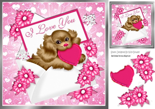 Puppy in envelope holding a heart 8x8