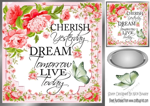 Cherish the day! with sentiment, butterflies card front 8x8