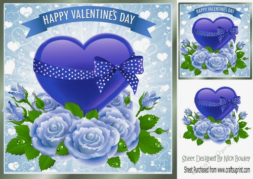 Blue Heart with blue roses 8x8