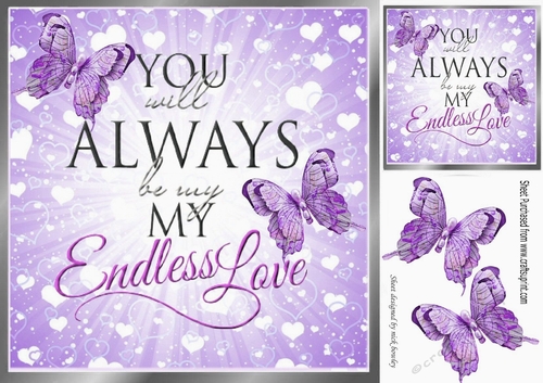 My Endless Love  with script and purple butterflies card front 8x8