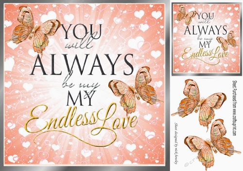 My Endless Love  with script and peach butterflies card front 8x8