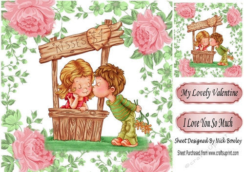 My Lovely Valentine! with wishing well with pink roses 8x8