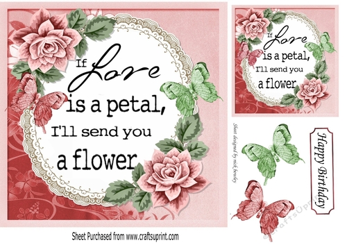 Roses and petals with verse and butterflies card fronts