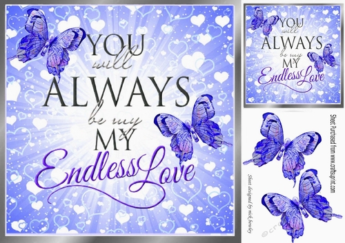 My Endless Love  with script and royal blue butterflies card front 8x8