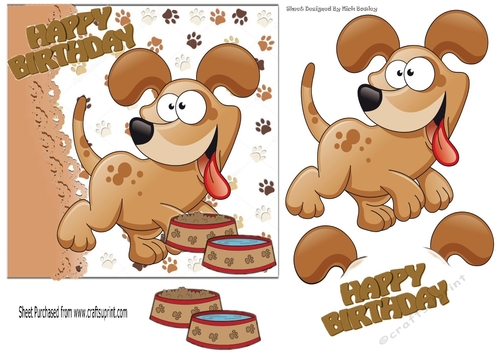 cute cartoon dog with his bowls of food 5x5