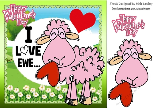 I LOVE EWE! Cute pink sheep with heart valentines 8x8