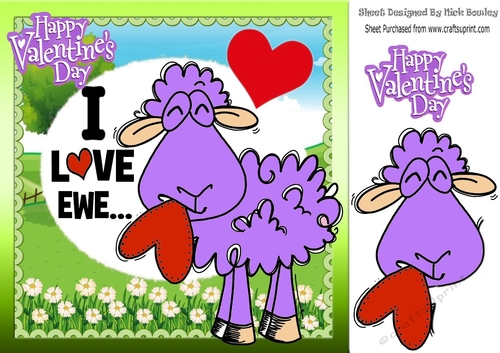 I LOVE EWE! Cute purple sheep with heart valentines 8x8