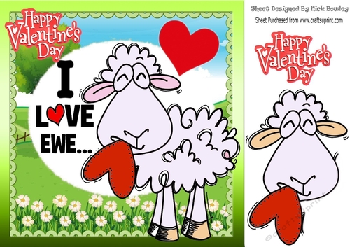 I LOVE EWE! Cute white sheep with heart valentines 8x8