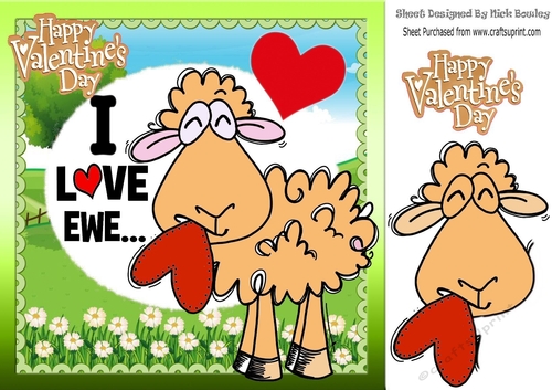 I LOVE EWE! Cute gold sheep with heart valentines 8x8