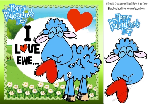 I LOVE EWE! Cute blue sheep with heart valentines 8x8