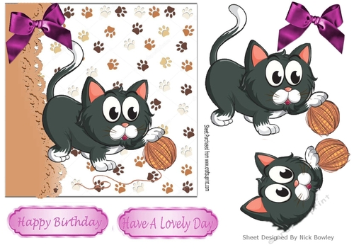 cute cartoon kitty with ball of wool  with bow  5x5