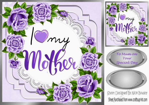 I Love my Mother with pretty purple roses on lace 8x8