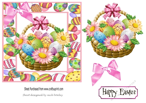 Basket of flowers and easter egss with bow 5x5