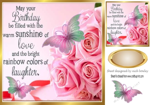 Pretty pink roses for the birthday girl with butterflies 8x8