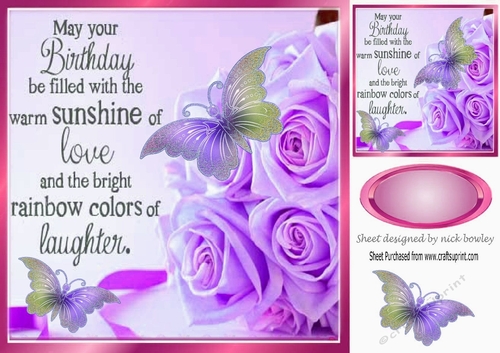 Pretty lilac roses for the birthday girl with butterflies 8x8
