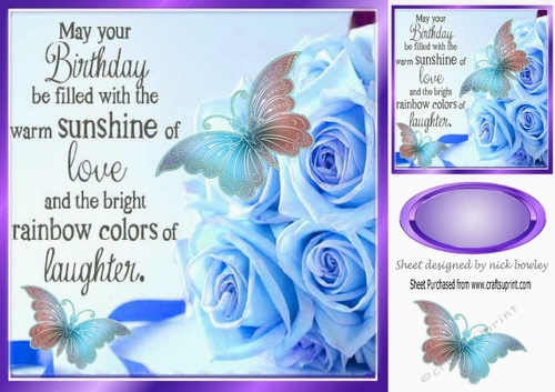 Pretty blue roses for the birthday girl with butterflies 8x8