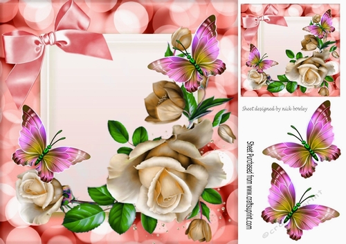 Pretty peach roses with butterflies , peachbow 8x8