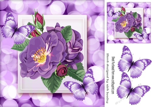 Pretty purple flowers  with lovely purple butterflies 8x8